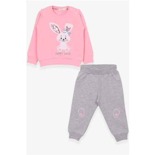 Girl's Tracksuit Set Rabbit Embroidered Powder (1-4 Years)