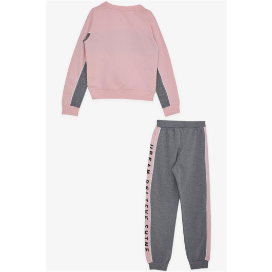 Girl's Tracksuit Set Pink With Text Print (Age 6-12)