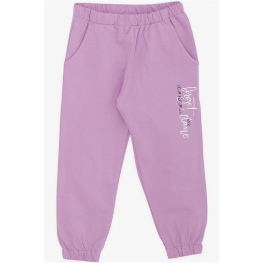 Girl's Tracksuit Set Letter Printed Hooded Pocket Lilac (3-7 Years)