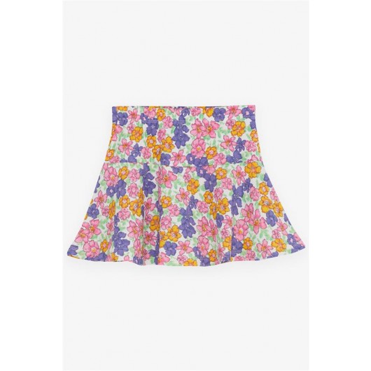Girls Skirt With Elastic Waist Printed Floral Pattern Mixed Color (6-12 Ages)