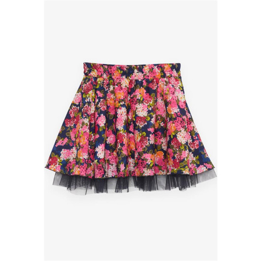 Girl's Skirt Colored Floral Patterned Tulle Elastic Waist Mixed Color (6-12 Ages)