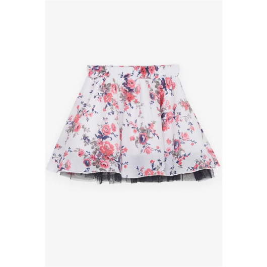 Girl's Skirt Colored Floral Tulle Elastic Waist White (6-12 Ages)