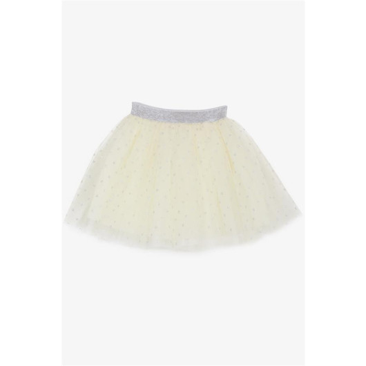 Girl's Skirt Glitter Heart Tulle Cream (Age 5-10)