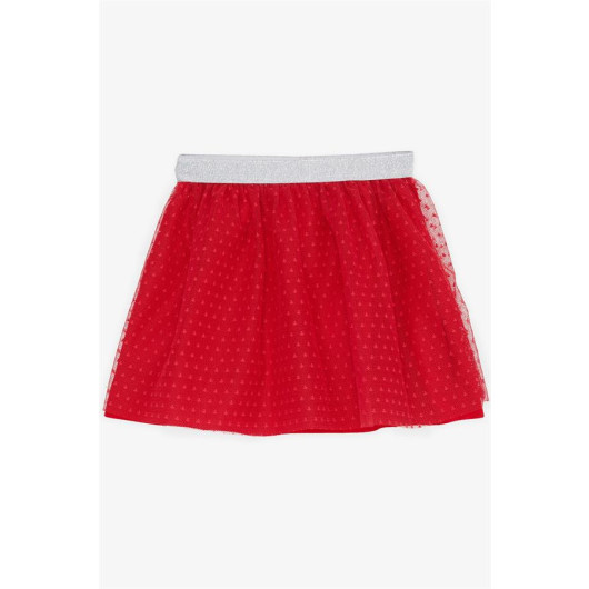 Girl's Skirt Tulle Patterned Elastic Waist Red (1-4 Years)