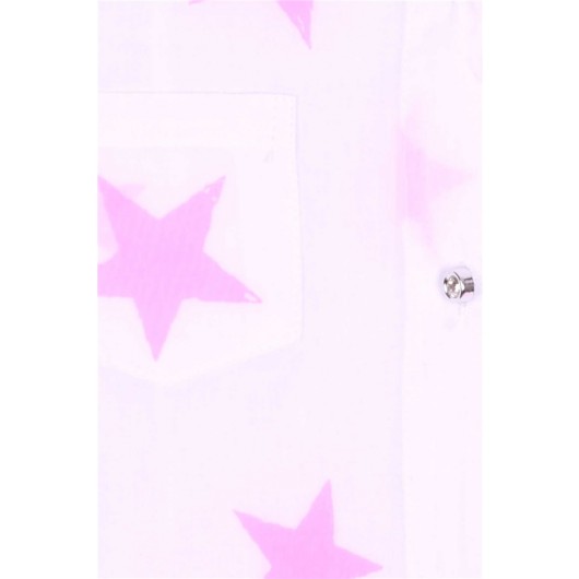 Girl's Shirt Pink Star Pattern White (5-8 Years)