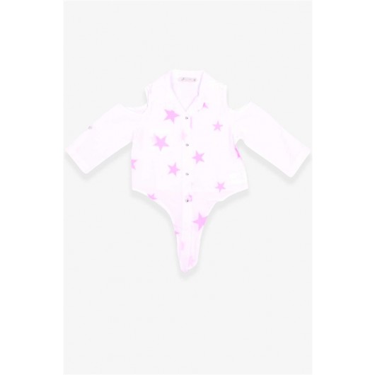 Girl's Shirt Pink Star Pattern White (5-8 Years)