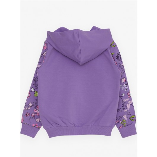 Girl's Cardigan Floral Printed Lilac (1-3 Years)
