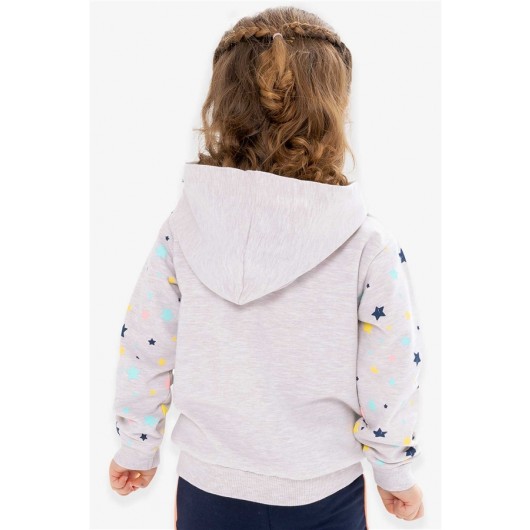 Girl's Cardigan Sleeves Patterned Printed Beige Melange (1-4 Years)