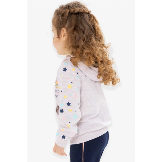 Girl's Cardigan Sleeves Patterned Printed Beige Melange (1-4 Years)
