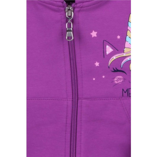 Girl's Cardigan Sleeves Patterned Printed Purple (1-4 Years)