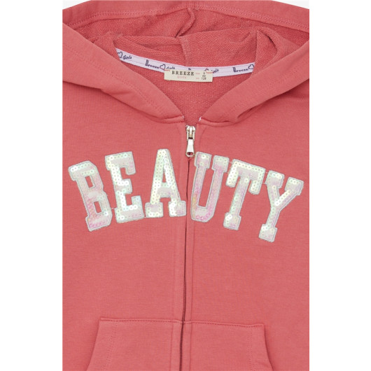 Girl's Cardigan Sequin Letter Printed Coral (8-14 Years)