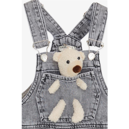 Girl Jean Salopet Teddy Bear Accessories Anthracite (4-8 Years)