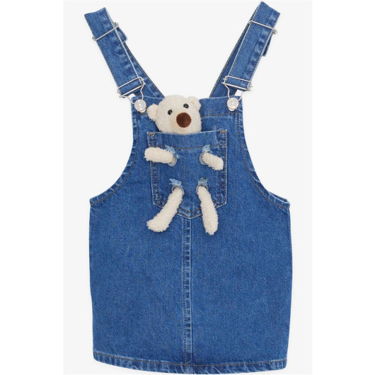 Girl's Gilet Denim Dress With Teddy Bear Accessories Dark Blue (2-6 Years)