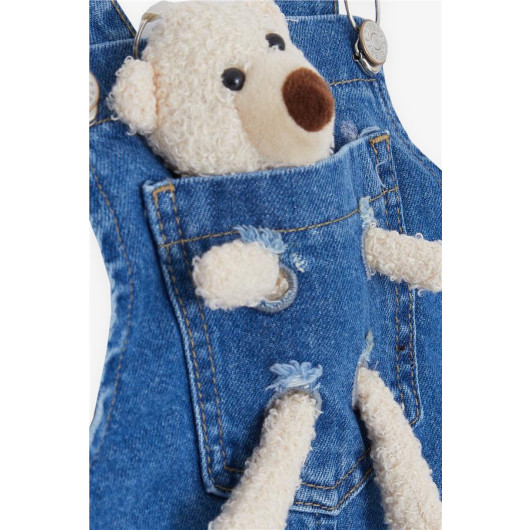 Girl's Gilet Denim Dress With Teddy Bear Accessories Dark Blue (2-6 Years)