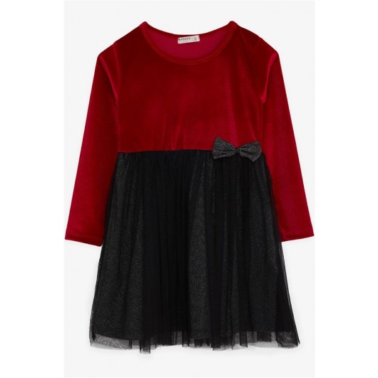 Girls Dress Velvet Waist Tulle Color Red (4-8 Years)
