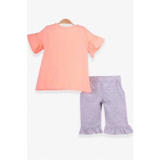 Girl's Capri Pants Suit Embroidered Bow Neon Orange (1.5-5 Years)