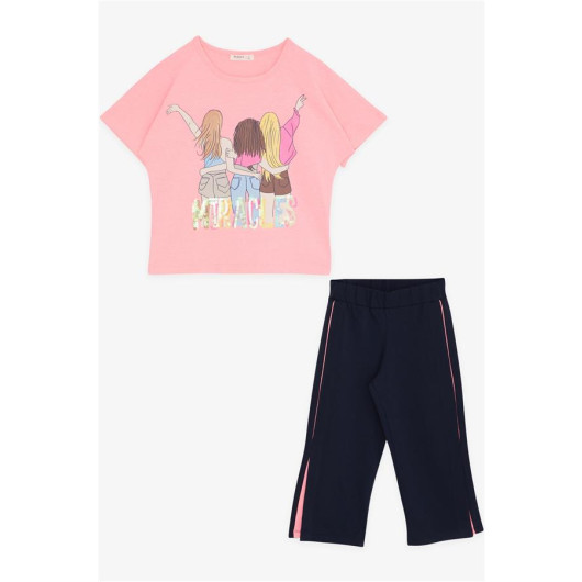 Girl Capri Team Friend Themed Sequin Neon Pink (6-12 Ages)