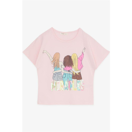 Girl's Capri Team Friend Themed Sequin Pink (6-12 Ages)