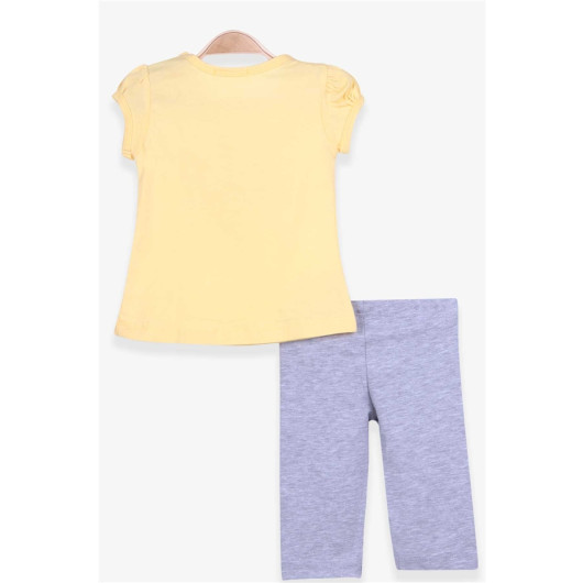 Girl's Capri Tights Set With Bow And Pompom Yellow (Age 1-4)