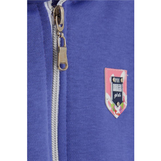 Girl's Hooded Vest With Zipper Coat Of Arms Purple (3-8 Years)