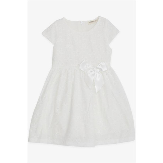 Girl's Short Sleeve Dress With Bow White (3-8 Years)