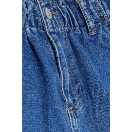 تنورة جينز بناتي مع جيوب بخصر مطاطي لون أزرق (9-13 سنة)