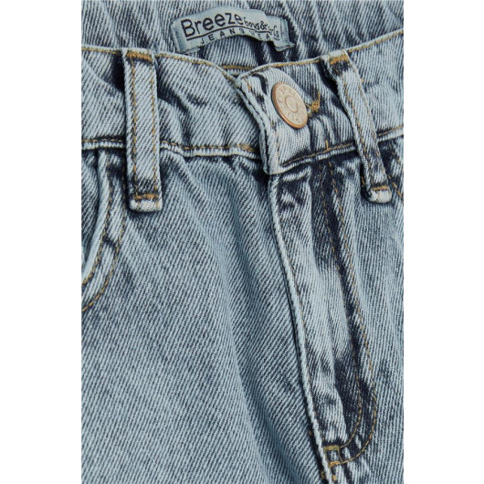 Girls Jeans With Pockets And Zipper Blue (5-9 Years)