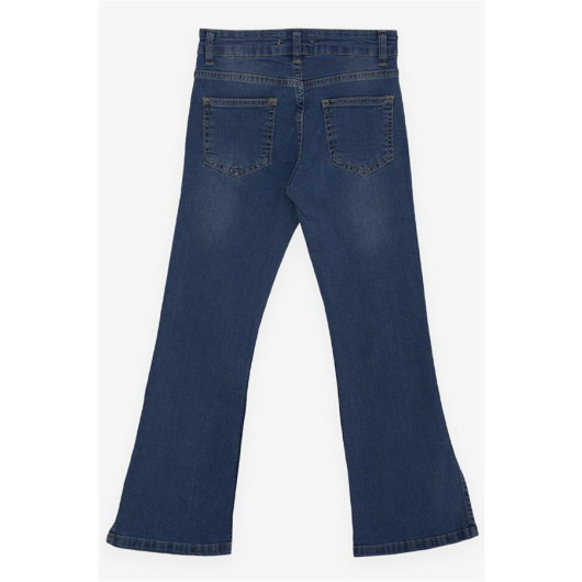 Girl's Jeans With Flared Leg Slits Blue (Age 5-9)