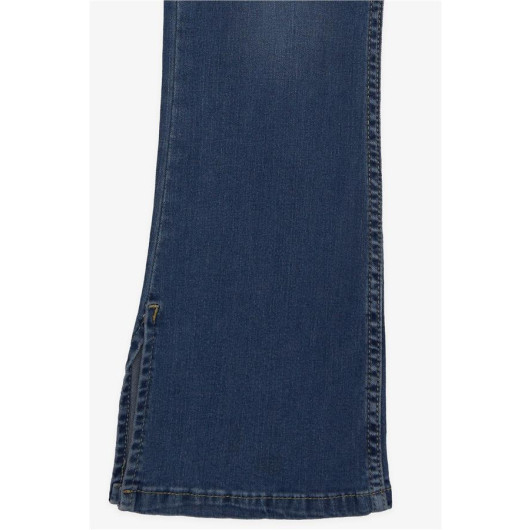 Girl's Jeans With Flared Leg Slits Blue (Age 5-9)