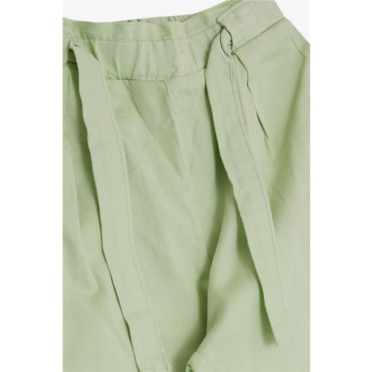 Girl's Trousers Waist Elastic Pocket Belted Water Green (2-6 Years)