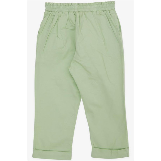 Girl's Trousers Waist Elastic Pocket Belted Water Green (2-6 Years)