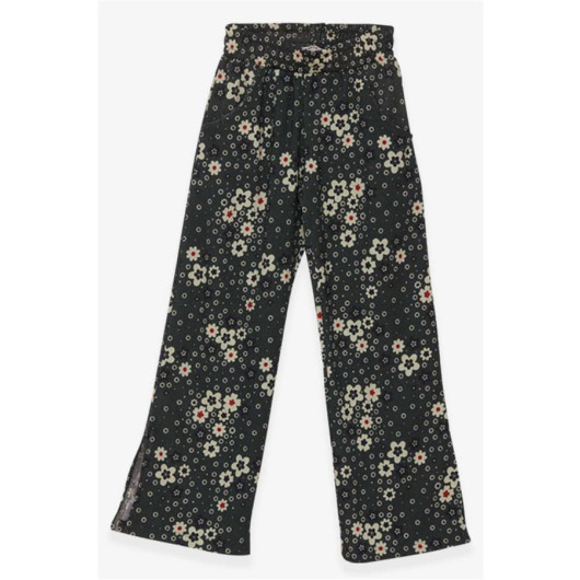 Girl's Trousers Floral Patterned Slit Khaki Green (8-14 Years)