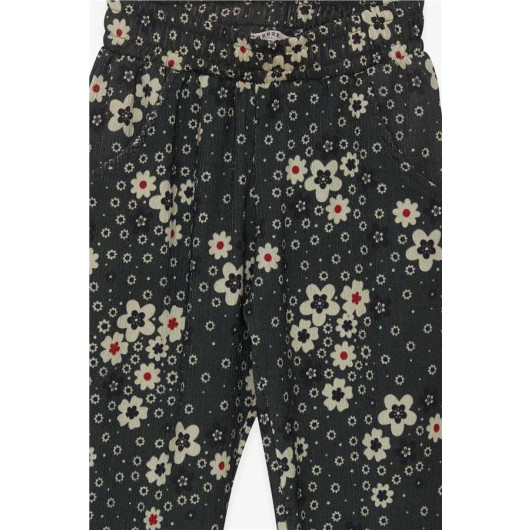 Girl's Trousers Floral Patterned Slit Khaki Green (8-14 Years)