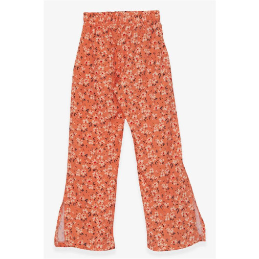 Girl's Trousers Floral Patterned Slit Orange (8-14 Years)