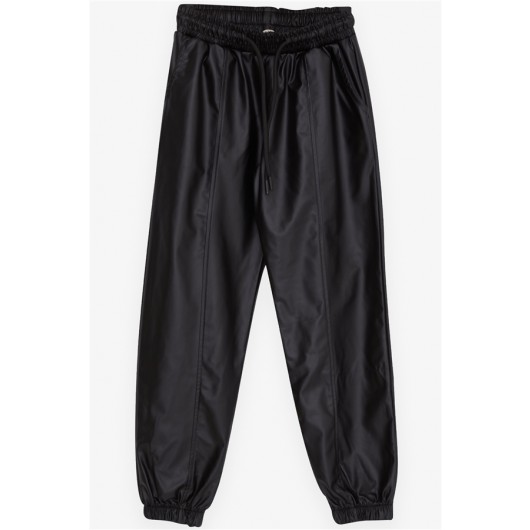 Girl's Trousers With Leather Lace-Up Black (8-14 Years)