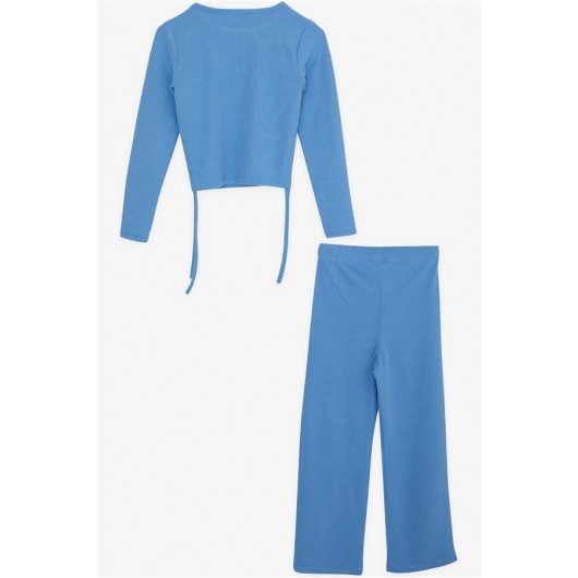 Girl's Pants Suit With Lace-Up Sides Blue (8-14 Years)