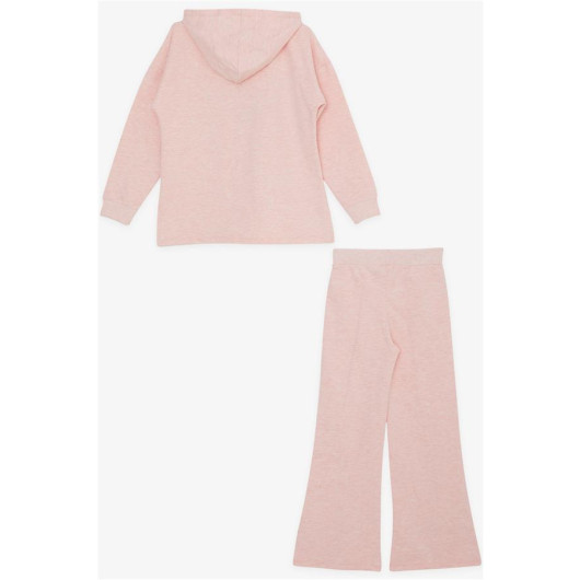 Girl's Trousers Suit Text Printed Slit Salmon Melange (10-14 Ages)