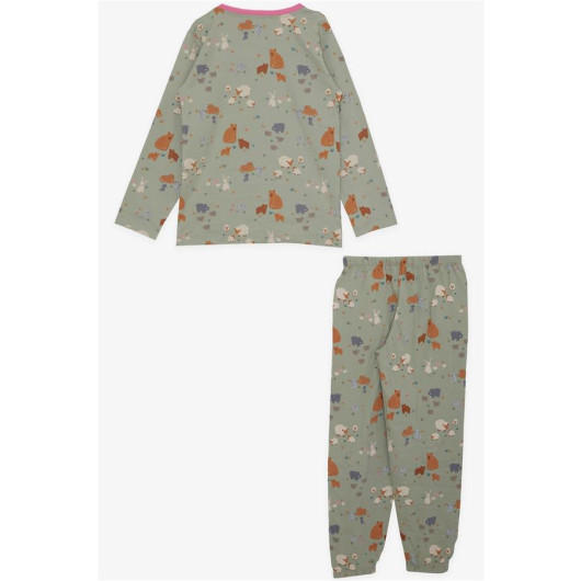 Girl's Pajama Set Spring Themed Animals Patterned Mint Green (Ages 4-8)