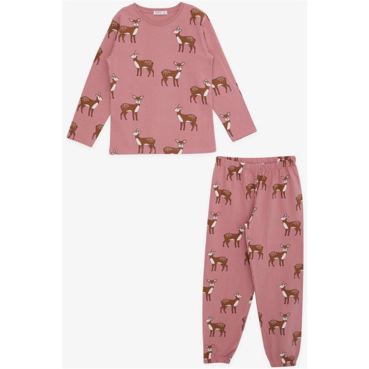 Girl's Pajamas Set Gazelle Patterned Rosehip (4-8 Years)