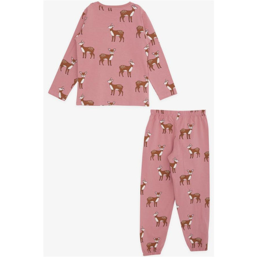 Girl's Pajamas Set Gazelle Patterned Rosehip (4-8 Years)