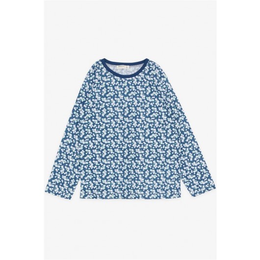 Girl's Pajamas Set Floral Pattern Blue (4-8 Years)