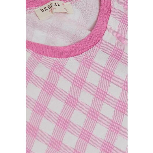 Girl's Pajama Set Plaid Patterned Pink (4-8 Years)