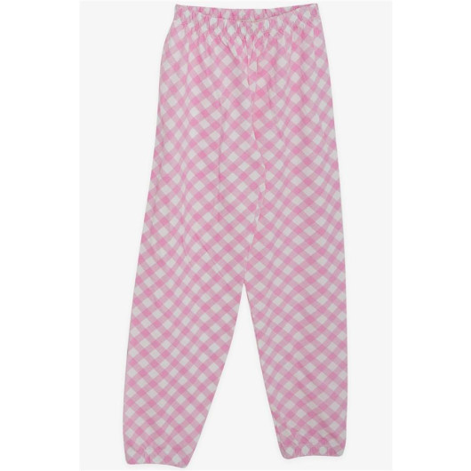 Girl's Pajama Set Plaid Patterned Pink (4-8 Years)