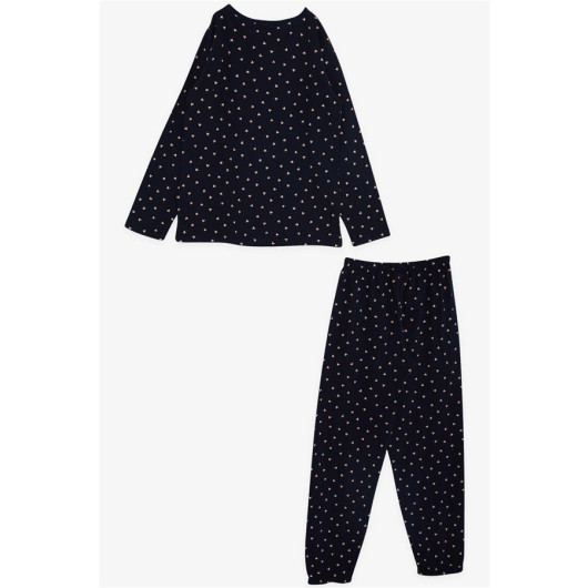 Girl's Pajama Set Heart Patterned Navy Blue (Age 9-12)