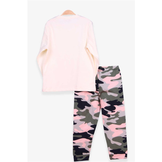 Girl's Pajamas Set Camouflage Patterned Cream (3-7 Ages)