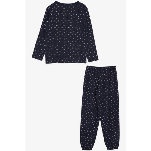 Girl's Pajamas Set Cherry Patterned Navy Blue (9-12 Years)
