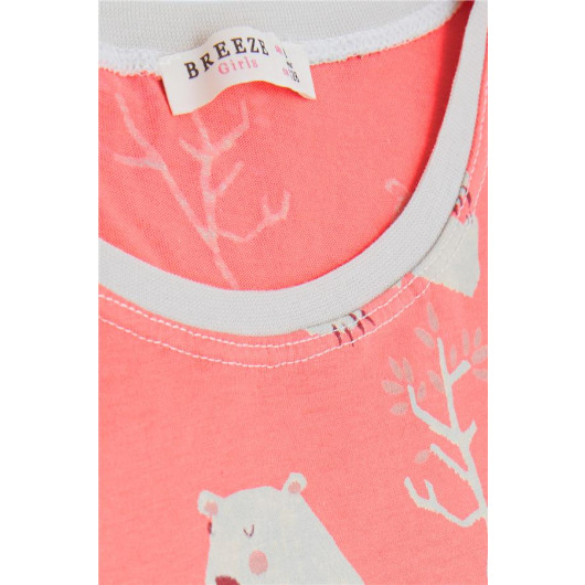 Girl's Pajamas Set Polar Bear Pattern Coral (4-8 Years)