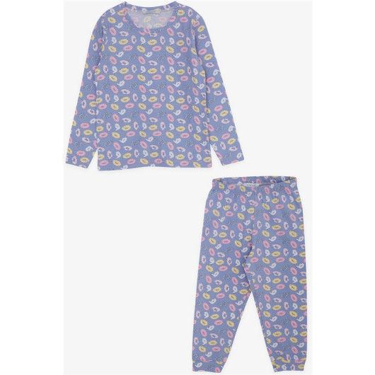 Girl's Pajama Set, Colorful Sea Ring Patterned Lilac (Ages 3-7)