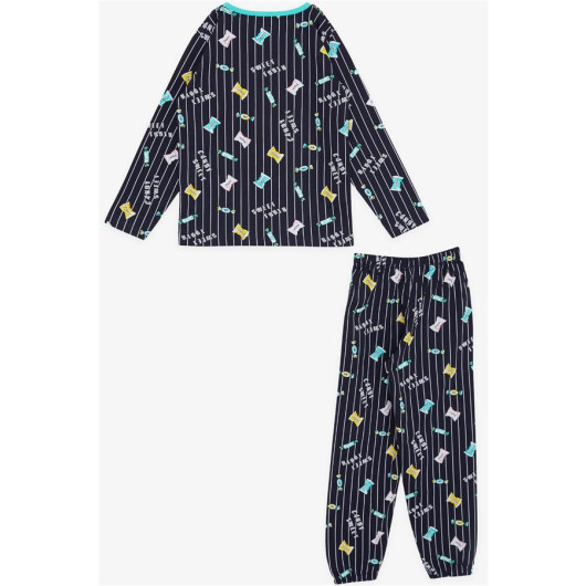 Girl's Pajamas Set Colored Candy Patterned Navy (4-8 Years)