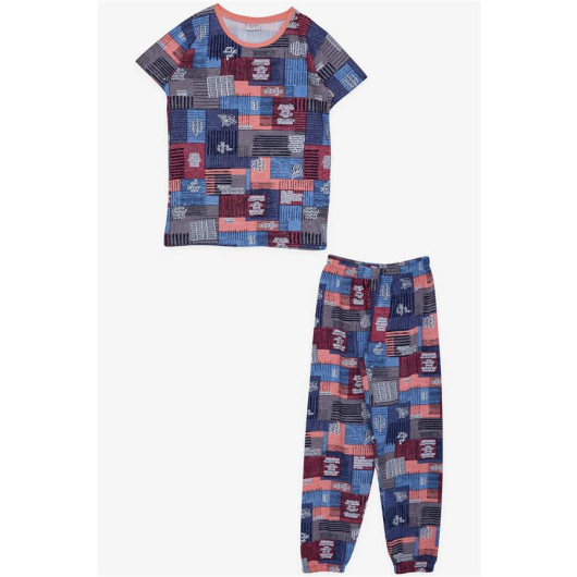 Girl's Pajama Set, Colorful Text Pattern, Mixed Color (Ages 9-14)